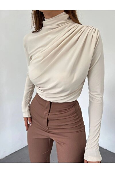 havina Γυναικεία μακρυμάνικη μπλούζα με γιακά ώμου και μέσης