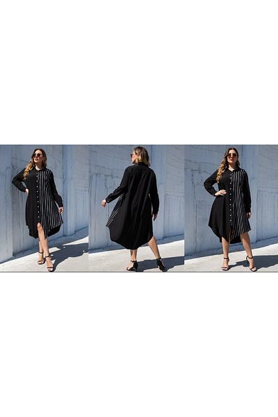 HOOK Clasi Plus XL Striped Shirt Dress with Button Front