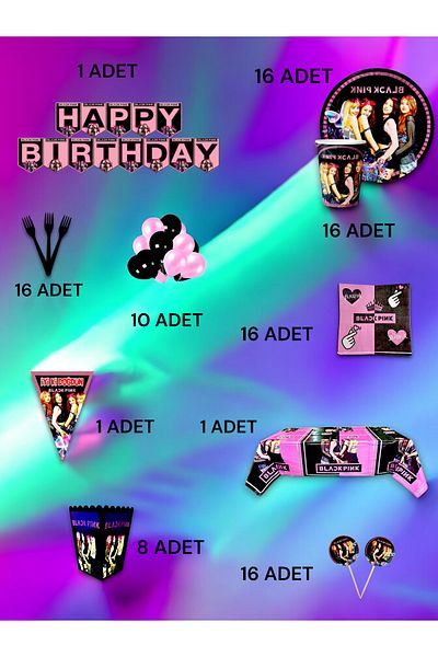 VibeHome Black Pink Themed Ultra Luxury Set for 16 - Birthday Party and Fun Events