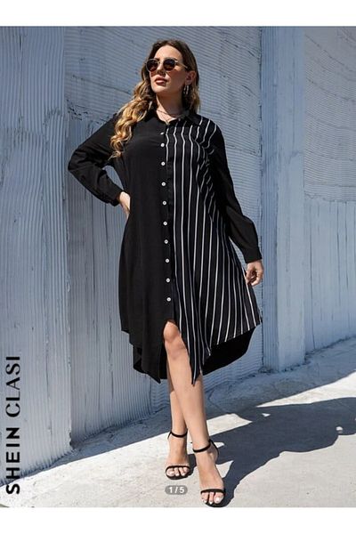 HOOK Clasi Plus XL Striped Shirt Dress with Button Front