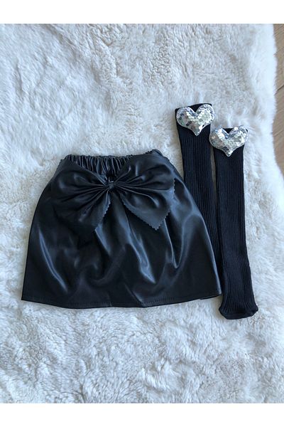 Kokosh kidss Set of Socks with Black Leather Skirt for Girls