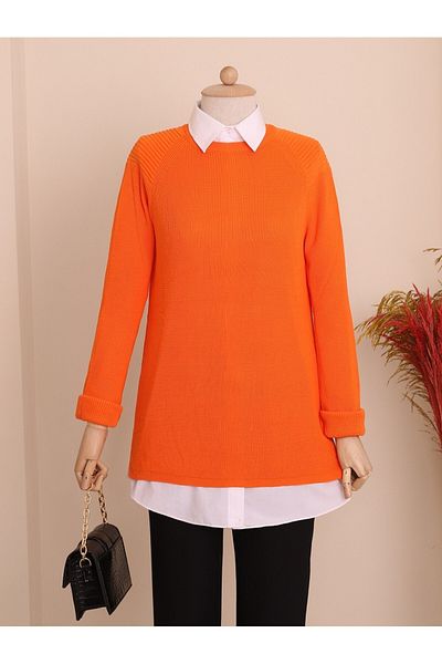 Modamorfo Orange Short Front Sweater