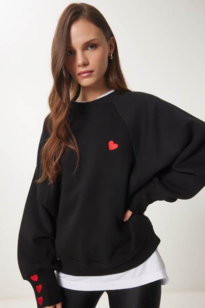 Lovelyİstanbul Černá pletená mikina - srdcová výšivka, rastr Lmp0005