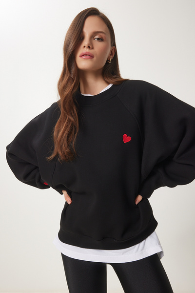 Lovelyİstanbul Černá pletená mikina - srdcová výšivka, rastr Lmp0005