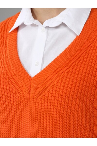 Modamorfo Orange Knitted Patterned Knitwear Sweater