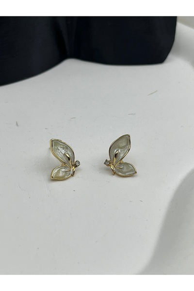 Yıldız Accessory Leaf Pattern Gold Contoured Small Steel Earrings - Modern Stylish