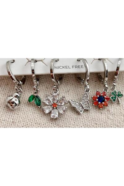 juleeco 6'lı Silver Nikel Free Çelik Küpe