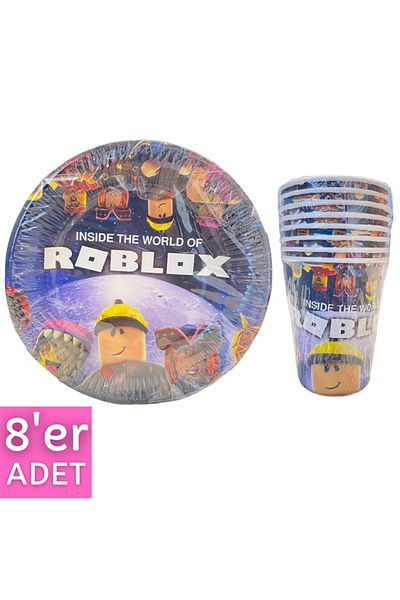 Neşeli Ambalaj Roblox 8-Piece Cardboard Cup and Saucer Party Set