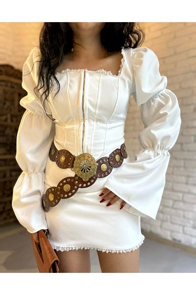 moneta boutique Γυναικείο Μίνι Φόρεμα με Κορσέ Καρπούζι μανίκι