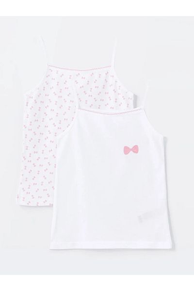 LC Waikiki lCW Kids Buxe - White Square Collar Printed Tank Top for Girls Set of 2