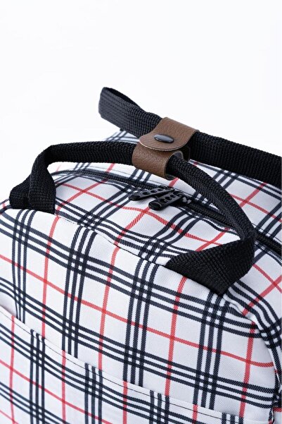 ALTINPAMUK Θερμική τσάντα Θερμομονωμένη Αδιάβροχη Τσάντα Μεταφοράς Τροφίμων με Λουράκι Λευκό Καρό