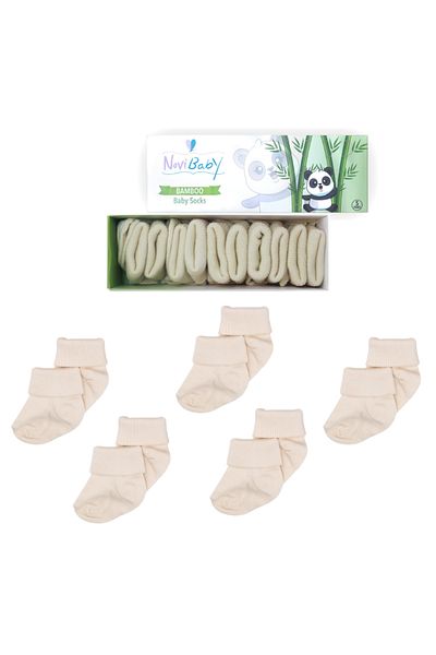 Novibaby 5-Piece Bamboo Newborn Baby Socks I Ecru Ecru Baby Girl Boy Socks