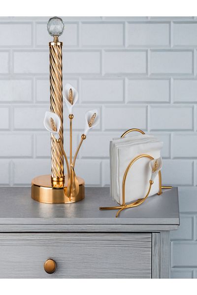 Hinora Gala Model Diamond Detail Stylish Towel Holder and Gala Triangle Napkin Holder Set