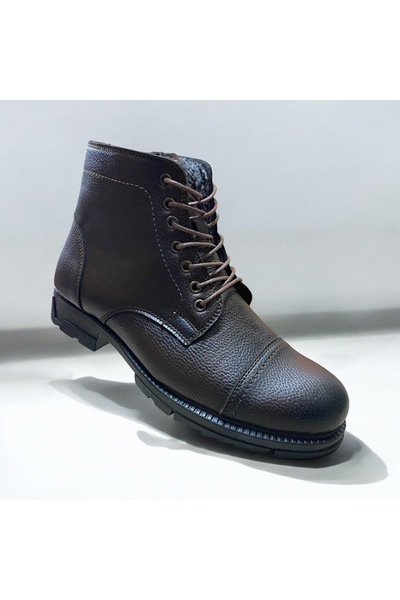 Mnç Collection Siyah Kışlık fermuarlı bağcıklı deri bot sevgi kundura