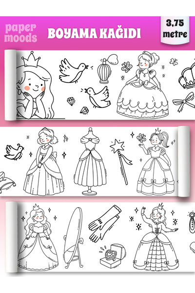 papermoods Prenses Temalı 3,75 Metre Rulo Boyama Kağıdı - Bebek Ve Çocuklar Için Eğitici Aktivite