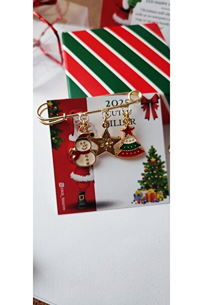 cacatasarım Yılbaşı Figürleri Yaka İğnesi Broş Kartlı ve Kutulu Hediyelik Christmas Noel