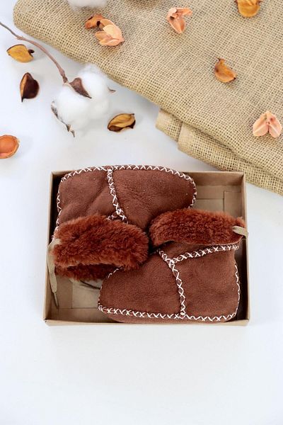Sitilin Organic Suede Leather Unisex Baby Booties Natural Baby Booties with Wool Inside Stl5222