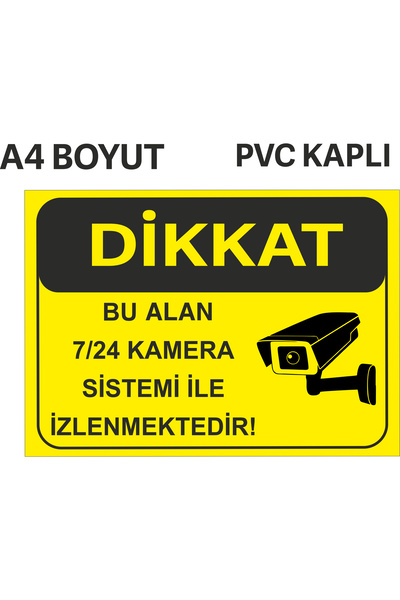 ünalgrup BU ALAN 7/24 KAMERA İLE İZLENMEKTEDİR UYARI LEVHASI PVC KAPLI
