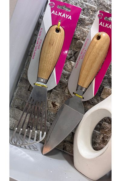 ARİN MODA Arin Homteks Den Wooden Handle Metal Spatula 2 Pieces