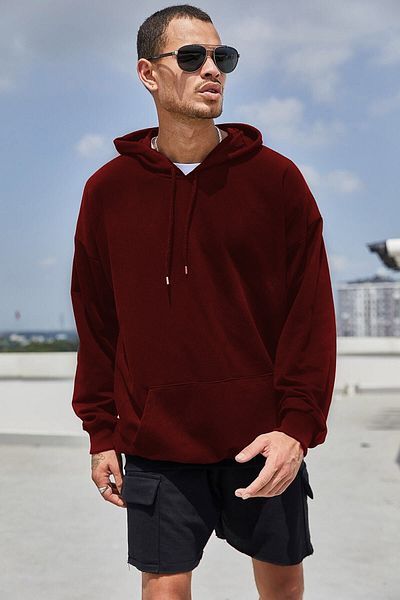 All in Men Unisex Black Oversize Hooded Kangaroo Pocket Sweatshirt