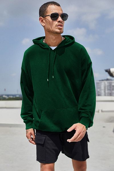 All in Men Unisex Black Oversize Hooded Kangaroo Pocket Sweatshirt