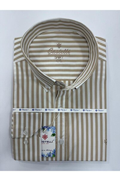 Castelli CASTELLİ BÜYÜK BEDEN YENİ SEZON  ÇİZGİLİ %100 PAMUK ERKEK GÖMLEK