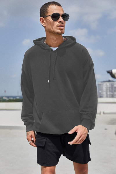 All in Men Hanorac unisex negru oversize cu glugă și buzunar cangur