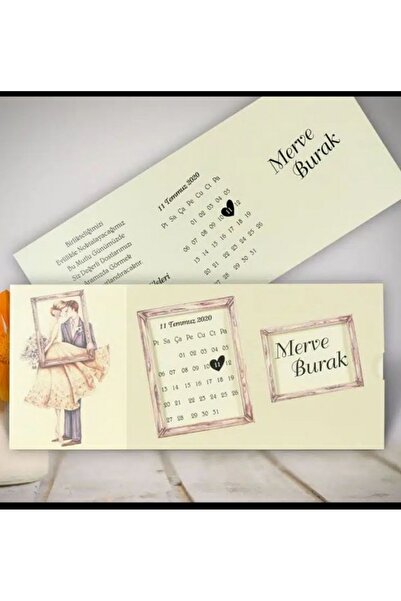 ERDEM DAVETİYE 50 Adet Takvimli Düğün, Nişan, Nikah Davetiyesi, Baskı Hariçti...