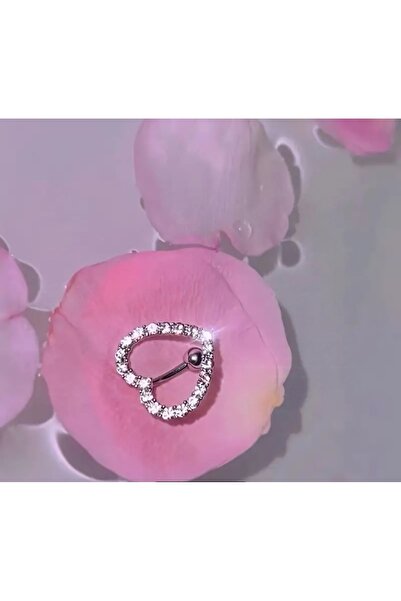 DCPİERCİNG Cerrahi Çelik Sıralı Zirkon Taşlı Kalp Göbek Belly Piercing