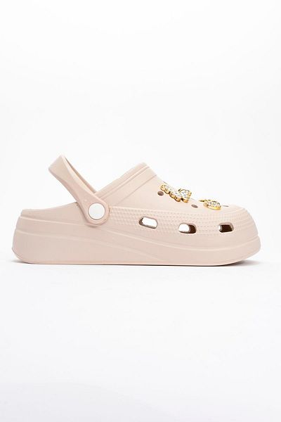 Ccway Papuci Sabo de damă de culoare bej - cu accesorii