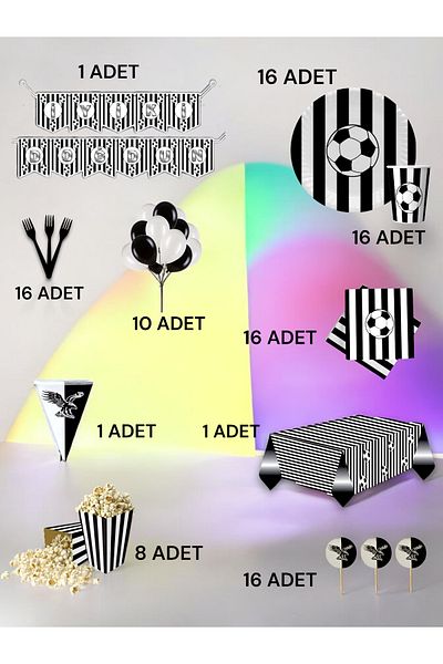 VibeHome Black and White Fan Ultra-Luxury Set for 16 - Birthday Party and Fun Events