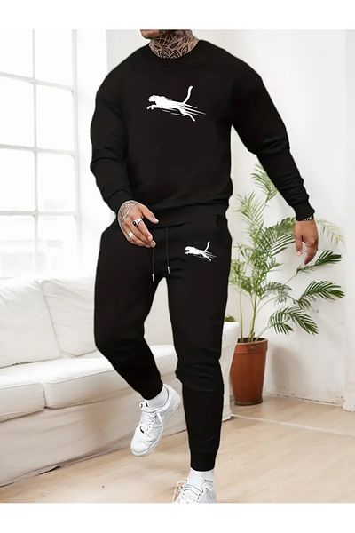 YOHO SPORT Σετ χειμερινής αθλητικής φόρμας Unisex Leopard Print - Φούτερ και φούτερ από χοντρό βαμβάκι