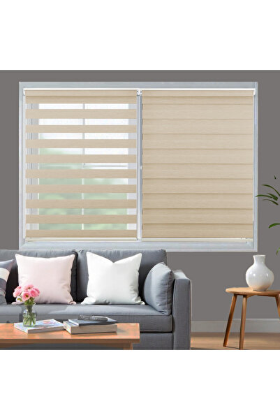 BLINDX Krem Bambu Stor Zebra Perde Balkon Perdesi, Oturma Odası Perdesi (DAYA...