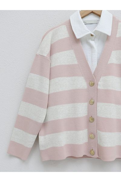 Modamorfo Rosafarbene, dick gestreifte Araboy-Strickjacke