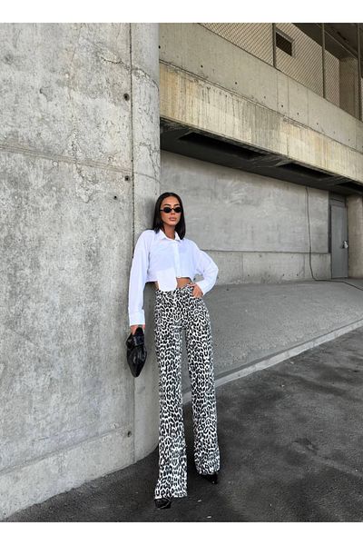 Bak'ap White Leopard Palazzo Jeans Jean Wide Leg Leopard Pants