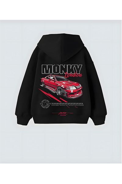 Aesthia Monky London Drift Design Unisex Oversize Hooded Hoodie Sweatshirt