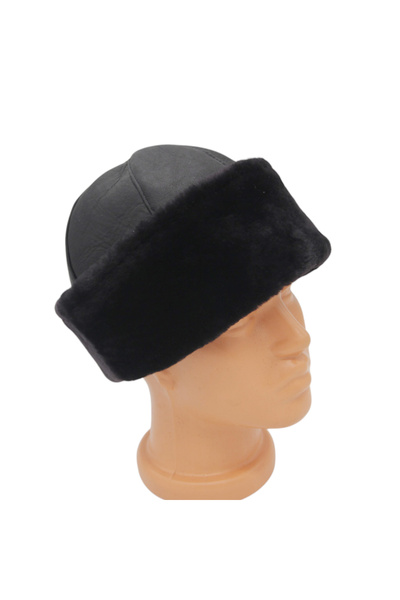 AbbasShop Serdar Model Leather Börk - قبعة فرو سوداء للرجال والنساء