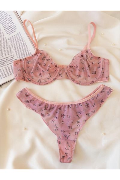 Lessya Set bralet din tul cu model