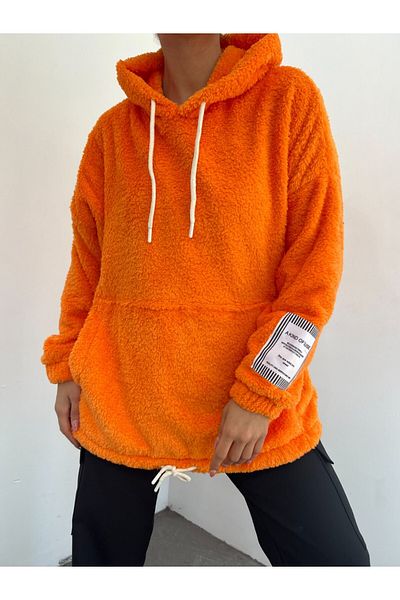 Modamorfo Plüsch-Sweatshirt mit Kängurutasche und Kapuze zum Schnüren
