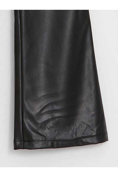 LC Waikiki Lcw Kids Black Elastic Waist Leather Look Girls' Pants