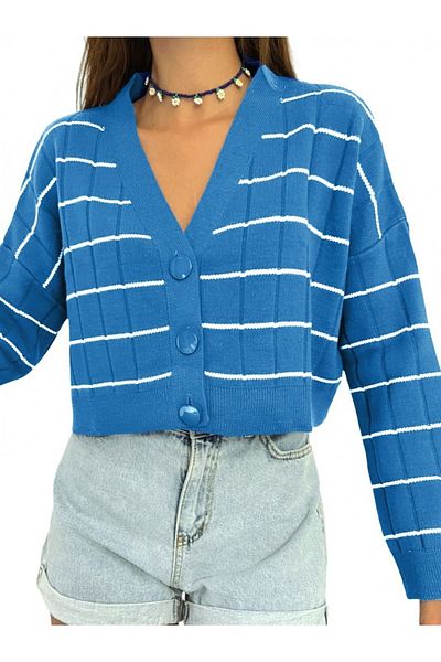 Modamorfo Cardigan de tricotaj albastru - nasturi mari