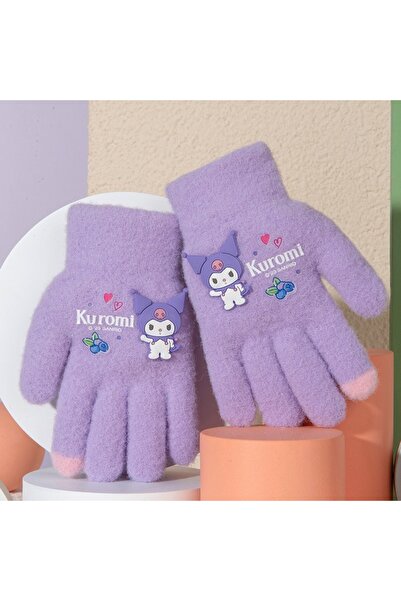 Petityu Kuromi Mor Örme Yün Eldiven Parmak Ucu Pembe 3-7 Yaş