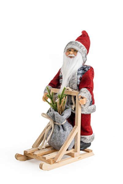 Dekorsende Kızaklı Ayakta Noel Baba Kırmızı-Gri 32 cm