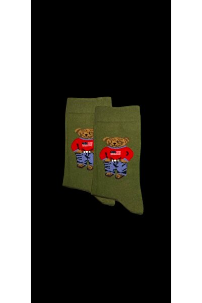 By Alem 2 قطعة جوارب بنمط الدبدوب باللون الأخضر