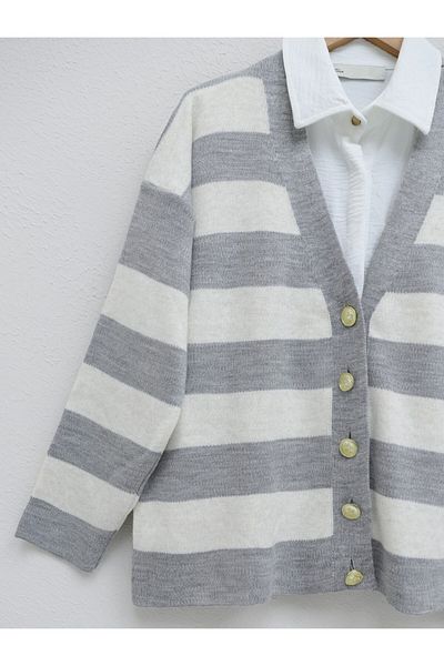 Modamorfo Gray Araboy Knitwear Cardigan - Thick Striped