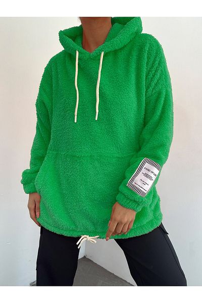 Modamorfo Plüsch-Sweatshirt mit Kängurutasche und Kapuze zum Schnüren