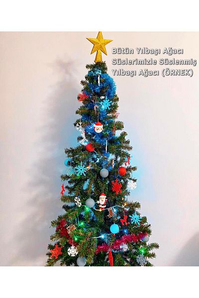 vdn design Christmas Pine Tree Ornament 6 Pcs Blue Snowflakes