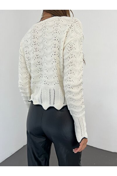 Modamorfo Knitted Pattern Openwork Crop Knitwear Sweater - Stone