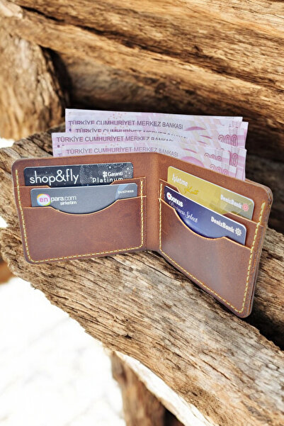 Leather Cy Eternal Classic Taba Hakiki Deri Erkek Cüzdan Isim Yazma Dahil Gerçek Deri El Yapımı Cüzdan