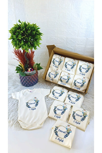 BEYCEY TASARIM Beycey Her Aya Özel 12'li Aylık Bebek Body Seti Zıbın Hediye H...